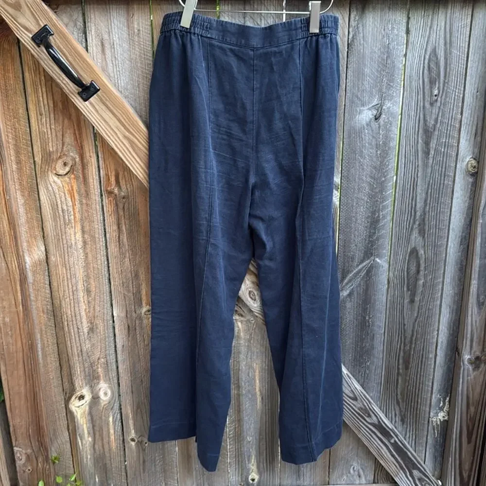 COS LINEN WIDE-LEG TROUSERS Navy Blue EU 42 US 10